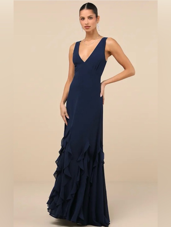 Lulus Dresses & Skirts - Lulus Alorna Dark Navy Sleeveless Ruffled Maxi Dress M NWT